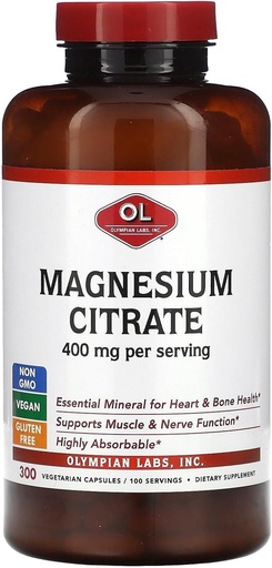 [BRSWIY35BAOREYLE] Olympian Labs Magnesium Citrate 400mg - 300 Capsules - Easy Absorbable, Supporting Healthy Bones, Healthy Heart and Calcium Absorption