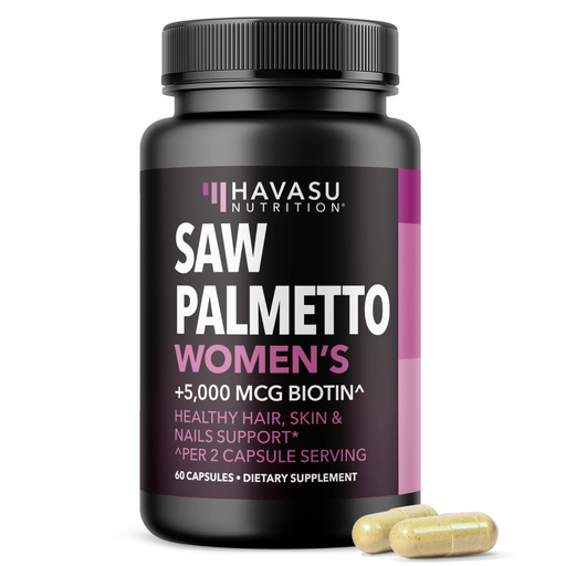 [BRSW2HD5OF7WG3Q7] Saw Palmetto for Women with Biotin 5000mcg - Powerful DHT Blocker to Support Hair, Skin, and Nail Health - 60 Count - Vegan, Non-GMO Vitamin for Stronger, Fuller Looking Locks - 1 Month Supply