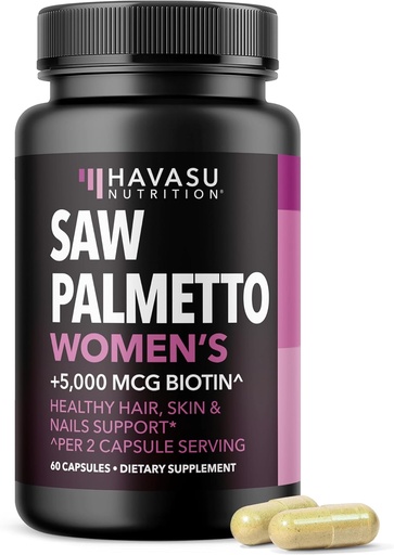 [BRSW2HD5OF7WG3Q7] Zag Palmetto voor vrouwen met Biotin 5000mcg - krachtige DHT-blokker om haar, huid en nagel gezondheid te ondersteunen - 60 Tel - Veganistisch, niet-GMO vitamine voor sterkere, voller uitziende sloten - 1 maand aanbod