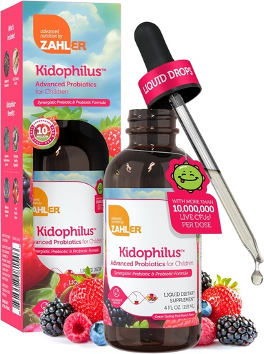 [BRSWIGIRPMDBMYDY] Zahler - Kidophilus Liquid Drops Probiotics for Kids (4 Fl Oz) Certified Kosher Kids Probiotic for Healthy Digestion & Immune Support - Fruit Punch Flavored Children's Probiotic Drops Supplement