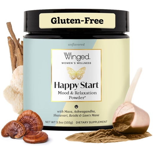 [BRSRMEL3AEPBE33O] Winged Wellness Happy Start, Mood Boosting Drink Mix Powder for Women - Happy Mind & Hormonal Health, Mood Support Supplement with Red Maca, Ashwagandha, Mushrooms & Shatavari