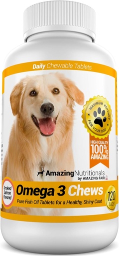 [BRSWGAD6C56AYA3A] Amazing Omega 3 for Dogs - Omega 3 Fish Oil for Dogs Supplement for Itchy Skin Relief for Dry Skin and Hot Spots and Shedding Coat with EPA and DHA Fatty Acids - 120 Salmon Flavor Chews