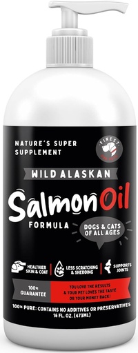 [BRSWGYY2AV6RUYD6] Finest For Pets Wild Alaskan Salmon Oil for Dogs & Cats - Omega 3 Fish Oil with Pollock & Salmon for Sensitive Skin & Coat Health. EPA & DHA Ease Itching, Supports Joint, Immune & Heart Health (16oz)
