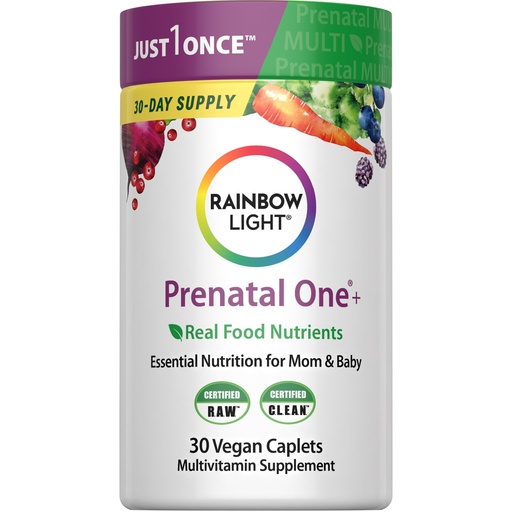 [BRSWGFD4BMJRAF3X] Rainbow Light Prenatal Multivitamin One + for Women | 30 Caplets | Essential Nutrition for Mom & Baby | Real Food Nutrients | with Iron, Vitamins, Folate, Biotin and More