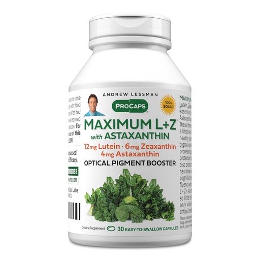 [BRSWYEAROUHBU3T6] ANDREW LESSMAN Maximum L+Z with Astaxanthin 30 Softgels - 12mg Lutein, 6mg Zeaxanthin, 4mg Astaxanthin. Key Nutrients to Support Eye and Brain Health, and Promote Healthy Vision.
