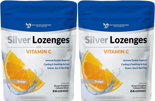[BRSWY2YFBMBAMCY4] Silver Lozenges with Vitamin C - Premium Nano Silver 60 PPM Colloidal Silver, Organic Honey and Vitamin C Mineral Supplement Drops to Support Immune System, Soothe Cough & Throat - Pack of 2