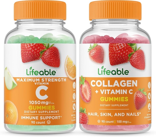 [BRSROFIEAAJWYYDA] Vitamin C 1050mg + Collagen " Vitamin C, Gummies Bundle - Great Tasting, Vitamin supplement, Gluten Free, GMO Free, Chewable Gummy