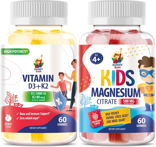 [BRSRAYL2BV4BOCDL] Gumerie hořčíku pro děti a vitamín D3 K2 Gummies 5000 IU - Imunitní a kostní podpora - Sugar- Free Vitamin D Gummy dodatek - High- Absorpce, Vegan, gluten- Free Gummies pro dospělé