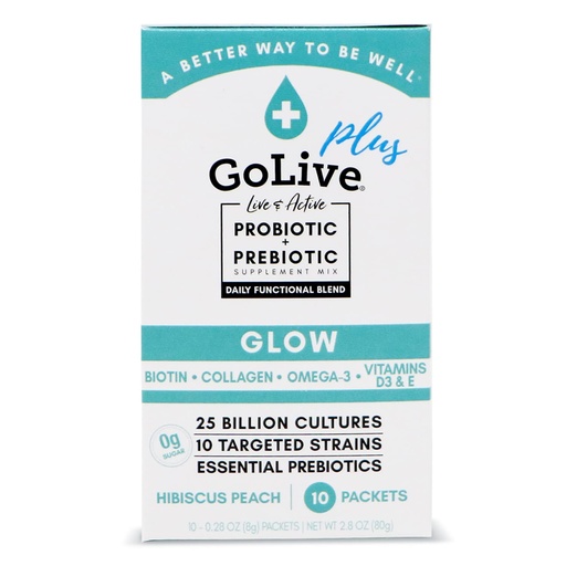 [BRSWYBD7OVYQ2ETJ] GoLive Probiotics & Prebiotics for Women and Men Glow for Beauty, Sugar-Free Synbiotic Powder. +25 Bllion CFUs; 10 Clinical Strains for Healthy, Immune & Digestive Health, 10 Count (Pack of 1)