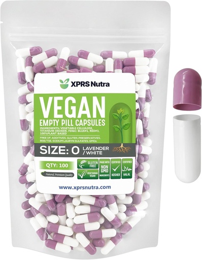 [BRSWY2QKCQJWA33P] XPRS Nutra Size 0 Empty Capsules - 100 Count Empty Vegan Capsules - Vegetarian Pills DIY Vegetable Capsule Filling - Veggie Pill Caps for Do-It-Yourself Supplements (Lavender/White)