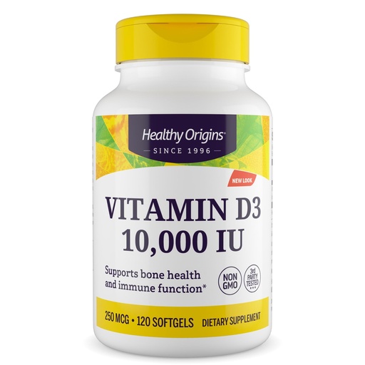 [BRSRMHQTCMBROHTV] Healthy Origins Vitamin D3 10,000 IU (250mcg), 120 Liquid Softgels - Supports Strong Bones, Healthy Teeth & Immune System Function - Non-GMO, Gluten-Free & Soy-Free