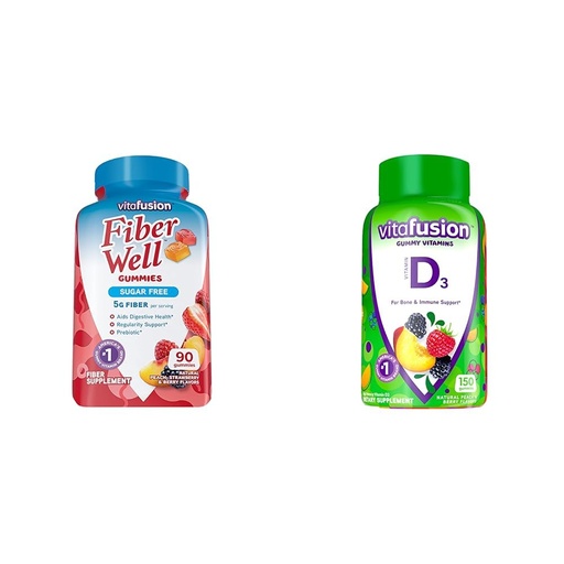 [BRSROBQCC4FG2E3Z] Vitafusion Fiber Well Sugar Free Fiber Supplement & Vitamin D3 Gummy Vitamins for Bone and Immune System Support, Peach, BlackBerry and Strawberry Flavored, 50 mcg Vitamin D, 75 Day Supply, 150 Count