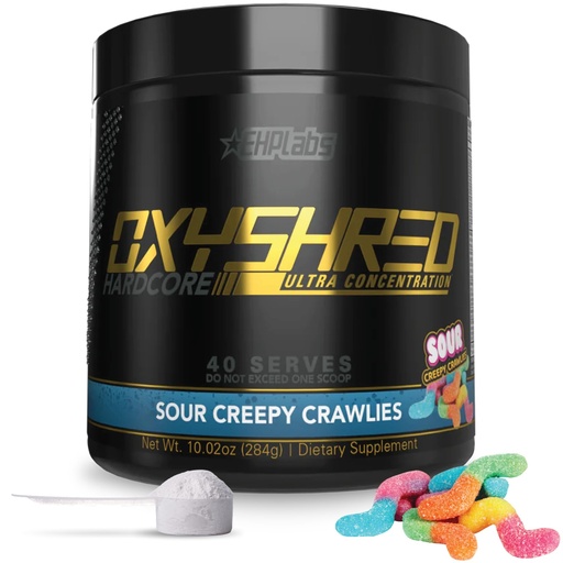 [BRSW2GA7PIIQI3Q4] EHP Labs OxyShred Hardcore Super Dosed Pre Workout Powder - Preworkout Powder with L Glutamine & Acetyl L Carnitine, Energy Boost Drink - 275mg of Caffeine - Sour Crawlies, 40 Servings