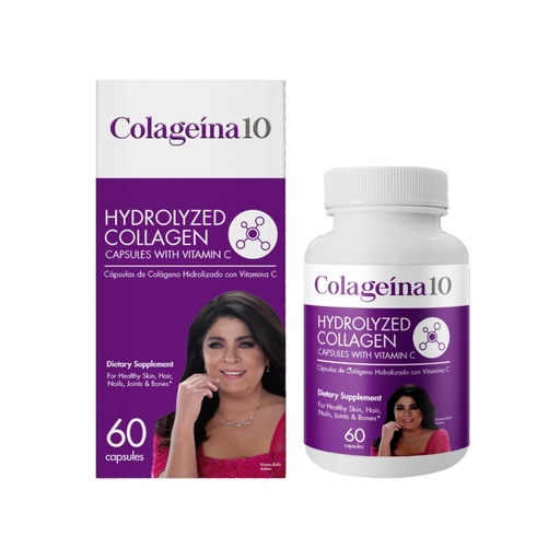 [BRSWYGI5PMNAGA3A] Colageina 10 Hydrolyzed Collagen Capsules with Vitamin C - Anti-Aging Dietary Supplement for Healthy Skin, Hair, Nails, Joints, and Bones - 60 Count