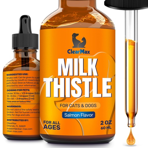 [BRSROHT5CEDRYCI7] Milk Thistle for Dogs – Liver & Kidney Support for Large & Small Pets – Milk Thistle for Cats to Care for Digestion – Specialist-Approved Liquid Formula with Salmon Flavor – GMO Free – 2 Oz Bottle
