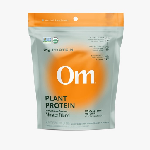 [BRSRAFDROYBAK333] OM MUSHROOM SUPERFOOD Master Blend Vegan Protein – Unflavored Plant Protein with 10 Mushrooms, Ashwagandha, BCAAs & B12 – Energy, Recovery & Immune Support – 1.2 lb (16 Servings)