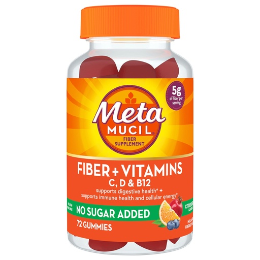 [BRSROCTQBEHRE23K] Metamucil Fiber Suplement 72 Gummies, Fiber + Vitamins C,D & B12 no Sugar Added, Support Digestive healt + Support Immune Health, Citrus Berry Flavor.