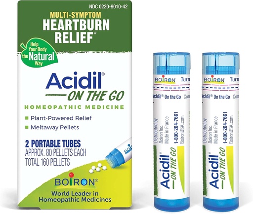 [BRSRM2YKBAFWOCLP] Boiron Acidil On the Go Travel Essential for Relief of Acid Reflux, Heartburn, fordøjelsesbesvær, Bloating, og Opsat Mave - 2 Greve (160 Pellets)