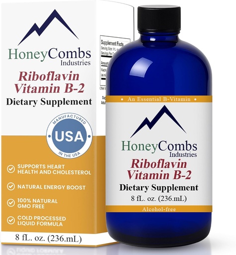 [BRSWIB36CUIAAA3I] HoneyCombs vitamin B2 Riboflavin Supplement flytende dråper - høy potens Vitamin B2 for menn og kvinner - opprettholde sunn dialyse, nervesystem, hår, hud, negler - Vegan flytende vitaminer (8 fl oz)