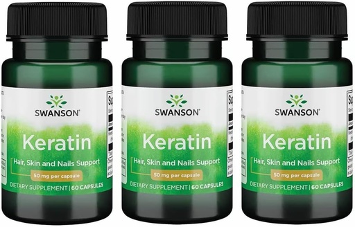 [BRSWGFD3BYIRQCLG] Swanson Keratin (from Tibetan Wool) - Natural Supplement Promoting Healthy Joints, Hair, Skin & Nails - Helps Nourish Healthy Connective Tissues - (60 Capsules, 50mg Each) (3 Pack)