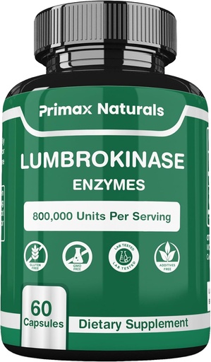 [BRSROYYBC54AEH3F] Lumbrokinase Suplemento - Lumbrokinase 40 mg por Serving (Max Activity - 800,000 units) Suplemento Lumbrokinase Enzymes (Similar a Nattokinase) No GMO, Soy Free, Gluten Free (60 cápsulas)