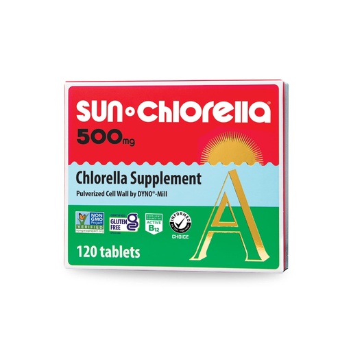 [BRSWIY36CICAGYDE] Sun Chlorella Tablets 500mg, Whole-Food B12 & Vitamin D, Non-GMO, 120ct | 90%+ Pulverized Cell Wall for Absorption; Gluten-Free; Chlorophyll Equal to 2-2.5 Cups Spinach or Kale Daily Support