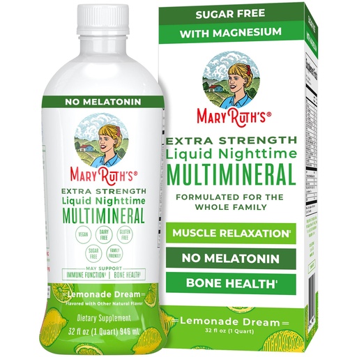[BRSWG2QECEJR43YY] MaryRuth Organics Extra Strength Nighttime Liquid Multimineral | Sugar Free | Calm Magnesium Citrate | NO Melatonin | Calcium Magnesium Zinc | Muscle Relaxation | Lemonade Flavor | Vegan | 32 Serving