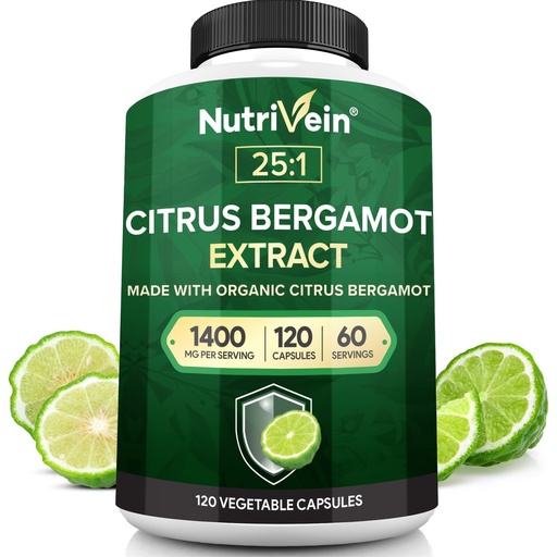 [BRSRMZYQBB6BGE3U] Nutrivein Premium Citrus Bergamot Supplement 1400mg 25:1 Bergamia Extract - 60 Day Supply (120 Capsules): Powerful Italian Citrus Bergamot 1400 mg+ High Concentration - Heart and Circulatory System