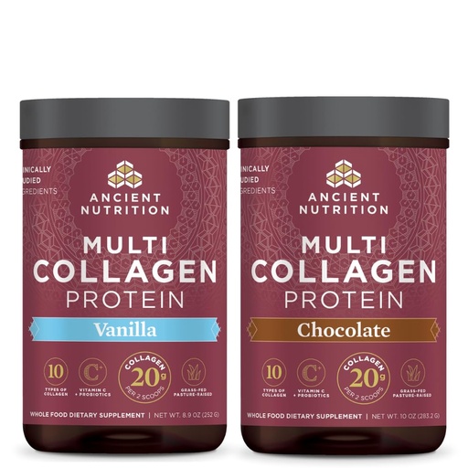 [BRSRMEA2CECGOD3A] Ancient Nutrition Multi Collagen Protein Powder, Vanilla, 24 Servings + Multi Collagen Protein Powder, Chocolate, 24 Servings