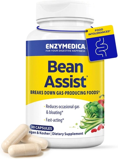 [BRSWIFAICUEACEI7] Enzymedica, BeanAssist, Alpha Galactosidase Enzyme for Digestive Support, Reduce el gas ocasional " Bloating from Beans, Broccoli " Legumes, Digestive Enzymes for Women " Men, 30 Count
