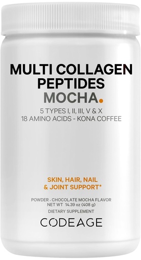 [BRSWGAYNOQIAYDTF] Codeage Multi Collagen Peptides Protein Powder - Chocolate Mocha Instant Coffee - Gourmet Knoa Coffee Drink & Shake - Collagen Type I, II, III, V & X - Grass-Fed, Hydrolyzed, Non-GMO - 14.39oz