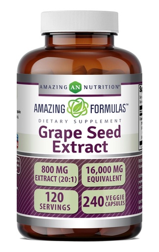 [BRSWGCQZAACB4GQY] Amazing Formulas Grape Seed 800 Mg | Standardized 20:1 Extract | 240 Veggie Capsules |16000 Mg Equivalent | Non-GMO | Gluten-Free | Made in USA