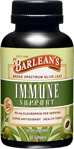 [BRSWIB35CAARC2D4] Barlean's Olive Leaf Complex Softgels Immune Support Supplement 90 mg Oleuropein antioksidantteja, väkevä sydän terveys ja immuniteetti Booster pillereitä, 60 Count