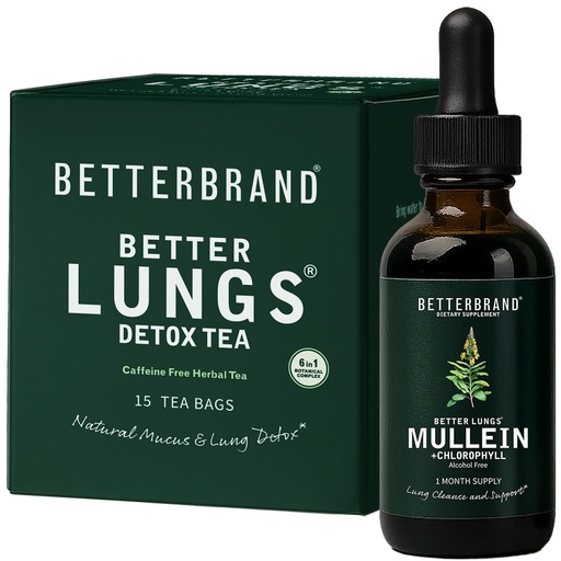 [BRSROHQLC54BADL6] Betterbrand BetterLungs Health Pack - Better Lungs Detox Tea & Mullein Leaf Tincture Drops | (2) Daily Respiratory Wellness