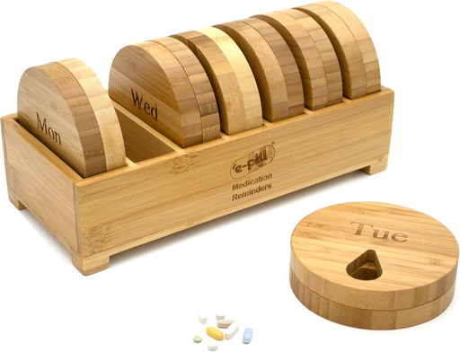 [BRSRAZYDOQFWEGTA] e-Pill Bamboo Weekly Pill Organizer, 7 Day Pill Box for Tablets, Vitamins or Supplements