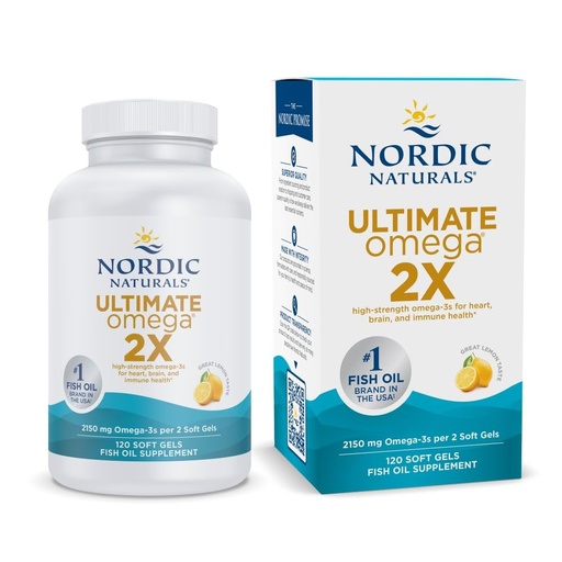 [BRSWECQZCMMWAFA7] Nordic Naturals Ultimate Omega 2X, Lemon Flavor - 120 Soft Gels - 2150 mg Omega-3 - High-Potency Fish Oil with EPA & DHA - Promotes Brain & Heart Health - Non-GMO - 60 Servings