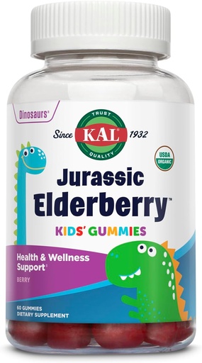 [BRSW2YYDA4IGYG3V] KAL Jurassic Elderberry Kids Gummies , Healthy Immune Support , USDA Organic, Vegan, Gluten Free , 30 Serv, 60 Ct