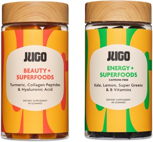 [BRSRA237CF5BSHTF] JUGO Beauty + Energy Gummies Bundle - Collagen, Biotin & ויטמין B12 - תומך שיער, עור, ריחות ואנרגיה טבעית - צמחית המבוססת ללא גלוטן