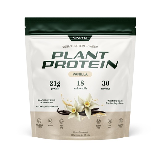 [BRSWY2T5CIBWOGQ6] Snap Supplements Organic Plant Based Vegan Protein Powder Nitric Oxide Boosting Protein Powder, Vanilla Bean, BCAA Amino Acid for Muscle Growth, Performance & Recovery - 30 Servings (Vanilla)