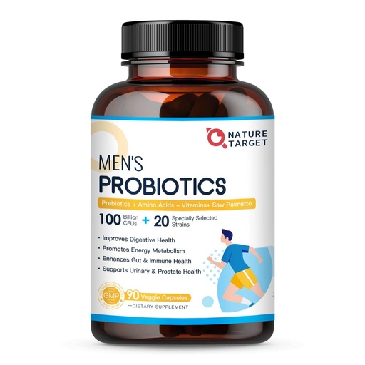 [BRSRMCAZPMPGGYDG] Probiotics for Men Digestive Health with Digestive Enzymes & Prebiotics, 100 Billion CFUs, Men's Probiotics with Saw Palmetto & Cranberry for Prostate & Urinary Tract Health, 90 Veggie Capsules