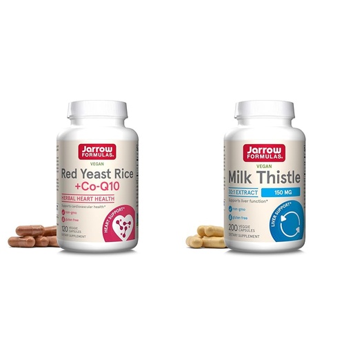 [BRSROAIQB4MQYCDP] Jarrow Formulas Red Yeast Rice 1200 mg & Co-Q10 100 mg Per Serving-120 Veggie Caps-60 Servings & Heart Health-Vegan & Milk Thistle 150 mg with 30:1 Standardized Silymarin Extract