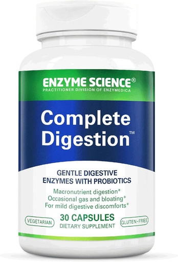 [BRSWIGYAOUDRWCL4] Enzyme Science Complete Digestion - Enzimas digestivas para mulheres e homens com probióticos - 3-in1 Gut Health Support for Digestion - Saúde digestiva - Enzimas digestivas y probióticos - 30 Cápsulas