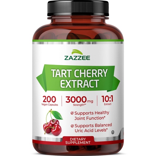 [BRSWGEI5BAMR6CTV] Zazzee Tart Cherry 10:1 Extract, 200 Vegan Capsules, 6+ Month Supply, Montmorency Cherry, Certified Kosher, Joint & Uric Acid Support, Antioxidant Support Formula, Non-GMO, Made in the USA