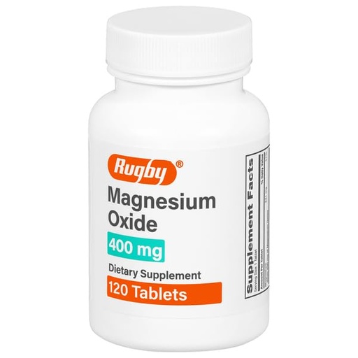 [BRSWYEICOANQIEQ4] Rugby Magnesium Oxide 400 mg Tablets - Dietary Supplement - Gluten-Free - 120 Count (1 Pack)