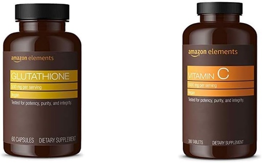 [BRSWYYI7AF5RUCTA]   Elements Glutathione, 500mg, 60 Capsules, 2 Month Supply & Vitamin C 1000mg, Vegan, 300 Tablets, 10 Month Supply