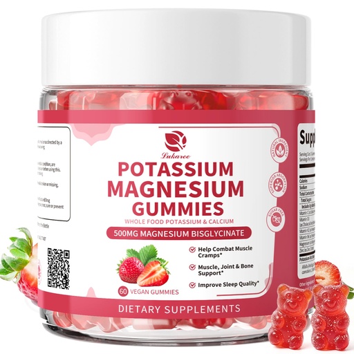 [BRSROGADBMCBGCL3] (2 Pack) Magnesium Potassium Supplement Gummies - New Formula Calm Magnesium Bisglycinate Gummies & Plant Potassium Plus Chia Seeds, B6, D3, K2 & Calcium for Sleep, Leg Cramps & Muscle -Vegan,60 Count