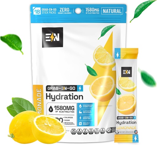 [BRSRMCYBCJ5GOYL4] Engineered Nutrition Sugar-Free Electrolyte Powder Packets - Lemonade Flavor - Keto Hydration Packets w/Magnesium, Potassium & Sodium - Zero Calorie, Vegan, Non-GMO, Gluten-Free - 18 Single Servings