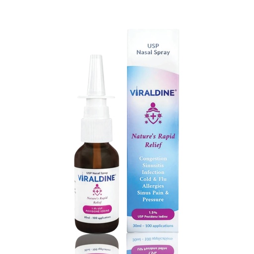[BRSROBQ6BAFWOC3X] VIRALDINE 1.5% Povidone-Iodine Nasal Spray, Rapid Relief Formula, Helps with Daily Congestion, 100 Applications, 30ml
