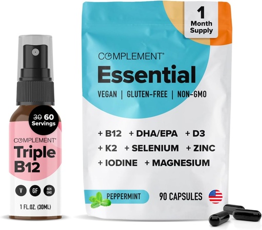 [BRSRMFIEBUCB6C3K] Papildinājums Essential Vegan Multivitamīnu & Triple B12 Spray Bandle – visaptverošs uztura atbalsts augu bāzes diētām