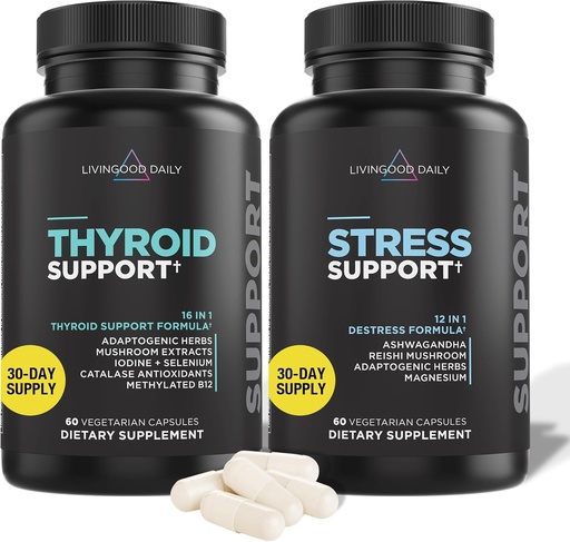 [BRSRMGQEAFYW23L7] Livingood Daily Thyroid Support Bundle - Complete Thyroid Supplement Plus Adrenal and Cortisol Support